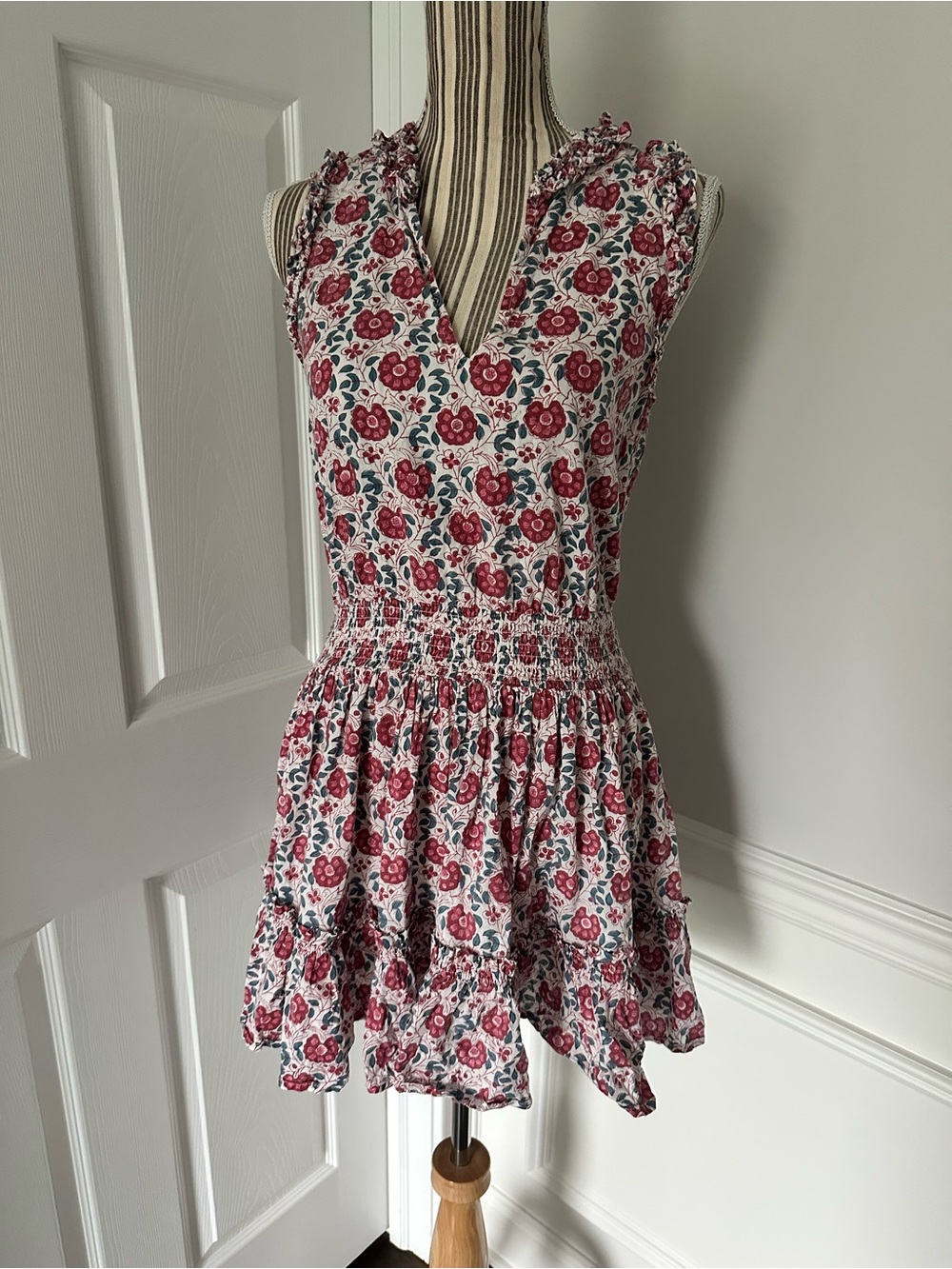 Anna Cate Morgan Floral Ruffle Mini Dress Smocked Waist M